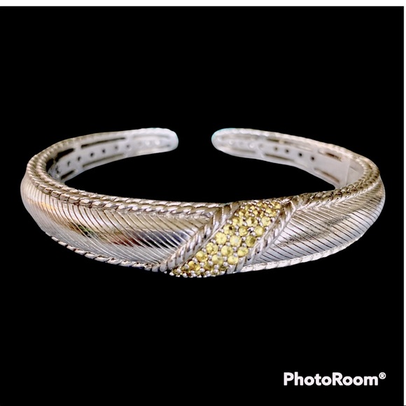 Judith Ripka Sterling Silver Hinged Bracelet with yellow sapphire - Picture 1 of 7